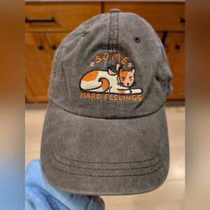 Stay Home Club Dad Hat with Embroidered Cat "Some Hard Feelings"